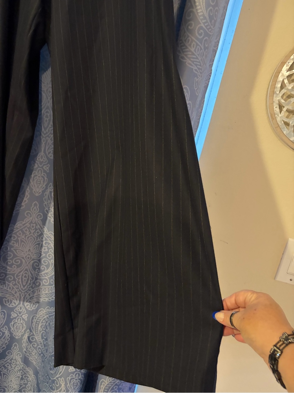Ashley Graham Navy Wide-Leg Pinstripe Trousers - Picture 3 of 6
